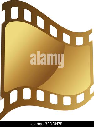 Fragment de film doré isolé sur fond blanc. Emblème de bobine de film. Symbole cinéma. Illustration vectorielle Illustration de Vecteur