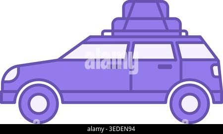 Icône de route colorée. Icône vectorielle de voiture avec des sacs de voyage. Déplacement en voiture. Concept Camping et Tourisme Illustration de Vecteur