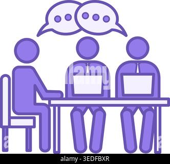 Icône Colour Meeting. Icône vectorielle. Le patron tient une réunion avec les employés. Les gens sont assis à la table, parlant et travaillant sur des ordinateurs portables. Concept de bureau Illustration de Vecteur
