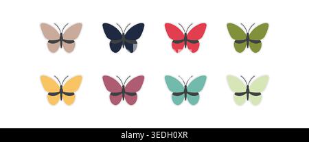 Butterfly Icon Set coloré Flat Vector Insect Collection Bundle nature Design Illustration de Vecteur