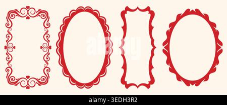 Cadres décoratifs rouges Vintage Set élégants bordures ornementales et modèles d'étiquettes Illustration de Vecteur