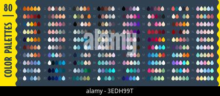 Nuances de schéma rvb en forme de goutte, tableau de palette d'harmonie cool, chaude et vibrante affichant des teintes claires, des tons, des nuances et des dégradés pour la sélection des couleurs, l'inspiration créative et la comparaison des palettes Illustration de Vecteur