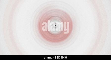 Un design abstrait avec des ondulations circulaires concentriques rayonnant à partir d'un centre sombre, avec des transitions de couleurs roses et grises douces et une texture granuleuse. Banque D'Images