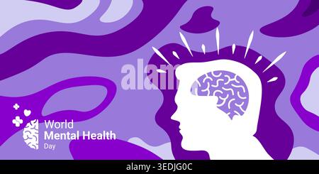commémoration de la journée mondiale de la santé mentale, avec le concept des hommes qui ont besoin de santé mentale Illustration de Vecteur