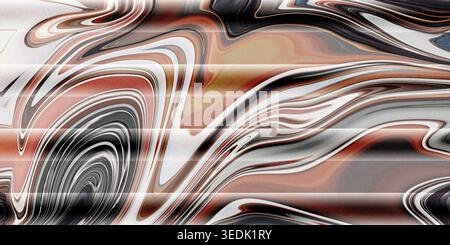 Design en marbre abstrait vibrant avec des motifs tourbillonnants de couleurs noir, blanc, orange et gris, créant un effet visuel fascinant avec lisse, Banque D'Images
