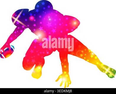 Brillant Rainbow Silhouette joueur de football américain et fans sur fond grunge, illustration vectorielle Illustration de Vecteur