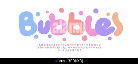 Cute Bubbles logo couleur Alphabet Kid Typography Design. Logotype de texte titre de la maternelle Nursey Kindergarten. Lettre ronde audacieuse pour Baby Fun Summer Music Illustration de Vecteur