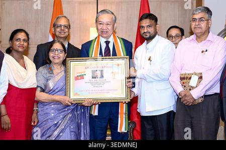 New Delhi, Inde. 06 mai 2026. Le Comité de solidarité Indo Vietnam a accueilli le président de la République socialiste du Vietnam, Tô Lâm à Delhi, avant ses entretiens avec le premier ministre Narendra Modi, soulignant le renforcement des liens diplomatiques et de la coopération entre l’Inde et le Vietnam. Crédit : Seshadri SUKUMAR/Alamy Live News Banque D'Images