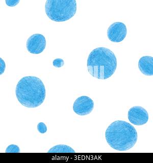 Motif de fond sans couture avec pois bleu clair colorés à la main de différentes tailles. Les points sont dessinés avec des crayons de couleur dispersés aléatoirement sur un Banque D'Images