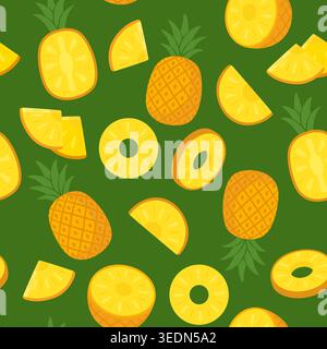 Motif ananas sans couture fond tropical vert Illustration de Vecteur