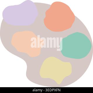 Illustration simple d'une palette de peinture grise avec un trou pour le pouce et plusieurs taches de peinture pastel douce. Illustration de Vecteur
