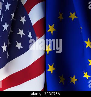 ÉTATS-UNIS et Union européenne agitant le drapeau symbole de la relation Banque D'Images