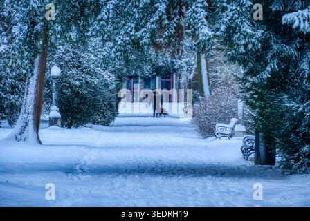 Neige dans un cimetière historique de Düsseldorf Banque D'Images