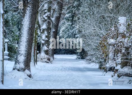 Sentier dans un cimetière historique à Düsseldorf en hiver Banque D'Images