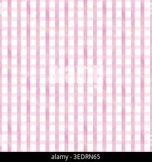 Motif sans couture à carreaux rose aquarelle. Texture de ligne verticale et horizontale dessinée à la main pour la conception de douche de bébé ou le papier peint de pépinière. Artistique abstrait Banque D'Images