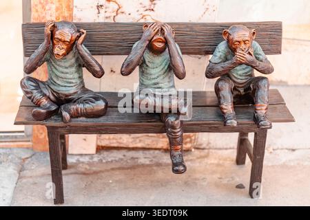 Les trois singes sages, écouter, voir, parler, Chinatown, San Francisco, Californie, États-Unis, Ouest Banque D'Images
