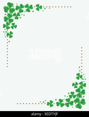 Cadre vertical en trèfle avec feuilles de trèfle vert et bordure pointillée, parfait pour les cartes de fête Patricks Day et les motifs festifs. Illustration de Vecteur