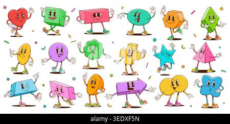 Dessins animés rétro groovy personnages de forme mathématique Illustration de Vecteur