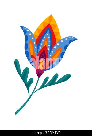 Décoration de fleurs abstraites de fête nationale mexicaine avec motif d'ornement coloré. Décor végétal ethnique mexicain, élément vecteur isolé de fleur de culture latino-américaine. Objet floral mexicain Illustration de Vecteur