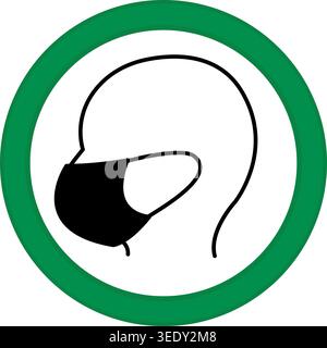 Affiche verte utiliser le masque. Icône vectorielle. Mesures de sécurité, prévention des maladies infectieuses. Protection contre les coronavirus. Panneau d'avertissement concernant le port obligatoire du masque Illustration de Vecteur