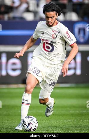 Ayyoub BOUADDI de Lille lors du championnat de France de Ligue 1 match de football entre Paris FC et LOSC Lille le 26 avril 2026 au stade Jean Bouin à Paris, France - photo Matthieu Mirville / DPPI Banque D'Images