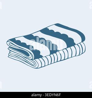 Illustration vectorielle dessinée à la main d'une serviette rayée pliée. Art minimaliste de ligne bleue pour le confort de la salle de bain, spa, blanchisserie et décoration textile Illustration de Vecteur