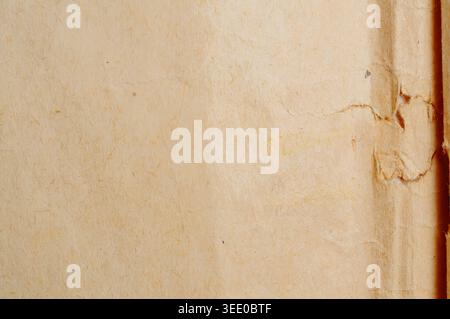 Vue rapprochée d'une surface texturée en papier parchemin marron clair montrant des imperfections naturelles et des bords effilochés Banque D'Images