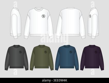 Sweat-shirt à col ras du cou professionnel conception vectorielle technique Illustration de Vecteur