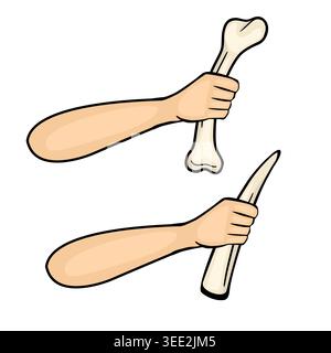 Deux mains tenant des objets osseux, un entier et un aiguisé, illustration vectorielle Illustration de Vecteur