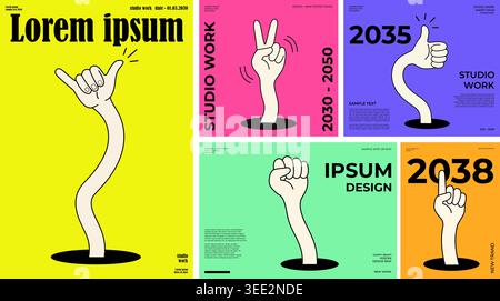 Collection d'affiches de gestes de main abstraites audacieuses avec typographie colorée et mises en page graphiques contemporaines modernes Illustration de Vecteur
