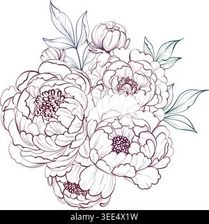 Bouquet de pivoine avec composition de feuilles. Arrangement floral romantique pour le décor de mariage, les invitations et le design Illustration de Vecteur