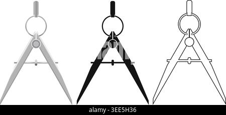 Ensemble de boussoles de dessin technique dans plusieurs styles pour les thèmes d'ingénierie et de géométrie. Parfait pour l'éducation, l'architecture ou la conception technique. Illustration de Vecteur