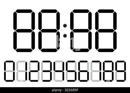 Numéros d'horloge numérique définis et vecteur d'affichage à sept segments. Idéal pour les interfaces électroniques et les projets graphiques de minuterie. SPE 10. Illustration de Vecteur