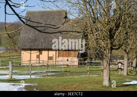 La maison médiévale reconstruite, 13ème siècle, Nienover, Bodenfelde, basse-Saxe, Allemagne Banque D'Images