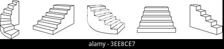 Cinq icônes d'escalier de contour en ligne isométrique Parfait pour une interface utilisateur minimaliste, des éléments infographiques ou des visuels de concept architectural. Illustration de Vecteur