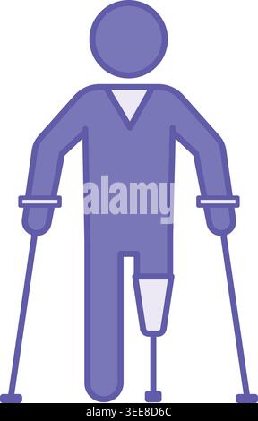 Icône amputée colorée. Illustration vectorielle. Personne sans jambe et sur des béquilles. Ablation d'un membre par chirurgie ou traumatologie. Concept de handicap Illustration de Vecteur