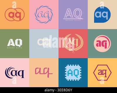 Modèle d'entreprise logo AQ. Logotype lettre a et Q. Définissez différents lettrage serif classique et texte audacieux moderne avec des éléments de design. Typog. Police initiale Illustration de Vecteur