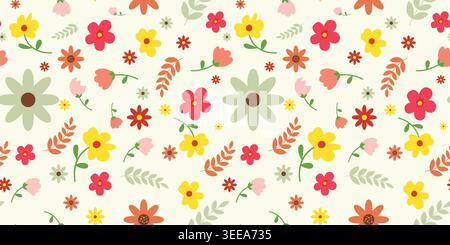 Beau motif floral sans couture avec de jolies fleurs de printemps et des feuilles vertes pour l'emballage papier textile et décoration de tissu Illustration de Vecteur