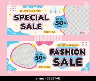 Modèle de bannière de médias sociaux Fashion New Arrival. Affiche carrée pastel esthétique représentant un portrait de modèle de femme pour la promotion de la marque de vêtements. Illustration de Vecteur