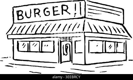 Illustration vectorielle de Burger Diner vintage dessinée à la main Illustration de Vecteur
