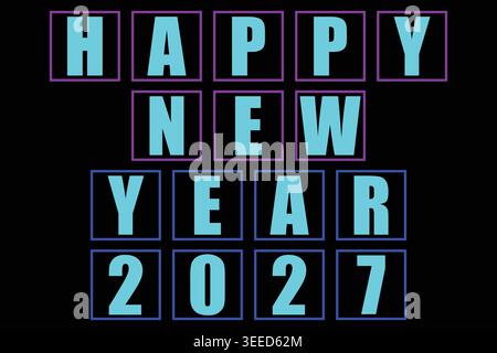 Bonne année 2027 texte sur fond noir avec cyan et violet Illustration de Vecteur
