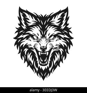 Logo de renard tribal monochrome noir symétrique vectoriel Illustration de Vecteur
