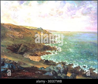 Jean-François Millet – les falaises de Gréville, 1871-72, France, falaises côtières et paysage marin, style Barbizon Banque D'Images