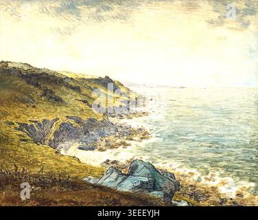 Jean-François Millet – la Côte à Gréville, c.1860, France, paysage côtier avec falaises et mer, Barbizon Banque D'Images
