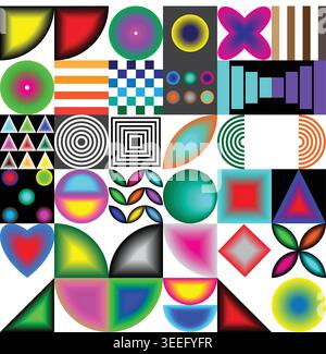 Formes et motifs géométriques vibrants sur fond blanc Illustration de Vecteur