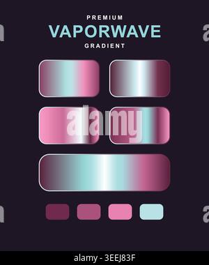 Collection d'arrière-plan à gradient d'onde de vapeur souple. Comprend quatre grands rectangles arrondis et quatre petits carrés en rose pastel, violet, cyan et magenta Illustration de Vecteur