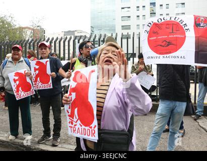 MANIFESTATION CONTRE LÉNINE MORENO À L'AUDIENCE SINOHIDRO Quito, lundi 11 mai 2026 des groupes sociaux protestent devant la Cour nationale de justice lors de l'AUDIENCE de l'ancien président de la République Lénine Moreno, son épouse Rocio Gonzalez, dans l'affaire Sinohidro photos API Rolando Enriquez Quito Pichincha Equateur CLJ PROTESTER CONTRE LÉNINE MORENO À L'AUDIENCE SINOHIDRO a891b4f07cf11aea10495ec01550d3a2 Copyright : ENZERIO-X Banque D'Images