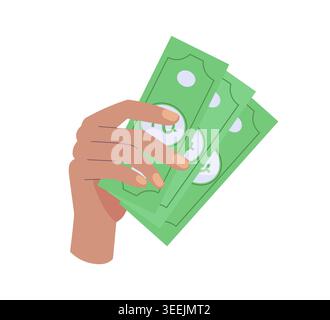 Main tenant de l'argent comptant. Opérations financières, échange, concept de paiement. Main humaine avec monnaie de papier dans la conception de bande dessinée Illustration de Vecteur