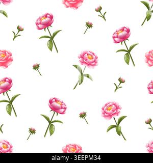 Modèle de ressort sans couture avec pivoines roses Illustration de Vecteur