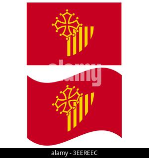 Drapeau du Languedoc-Roussillon, France. Drapeau Languedoc-Roussillon. Agitant le drapeau du Languedoc-Roussillon. style plat. Banque D'Images